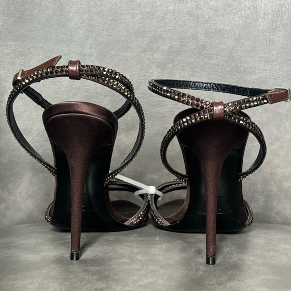 Saint Laurent Ava Sandals in Crepe Satin with Rhinestones in Brown EU 36 1390$ - Picture 12 of 14